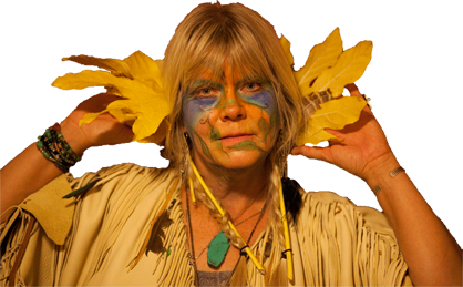 Marci with paint and feathers